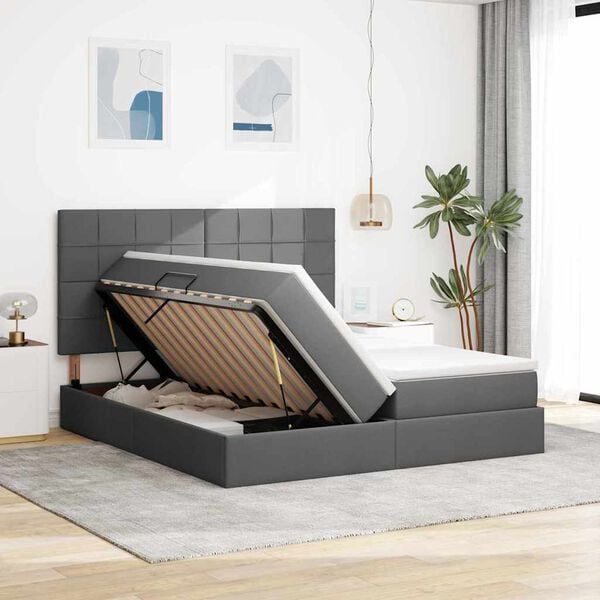 vidaXL Cama con almacenamiento con colch&oacute;n Gris oscuro 180 x 200 cm