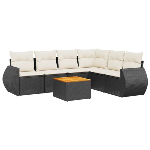 vidaXL Set de comedor de jardín 7 pzas y cojines ratán sintético negro