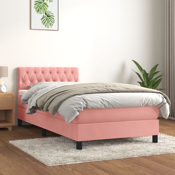 vidaXL Cama box spring con colch&oacute;n terciopelo rosa 90x200 cm