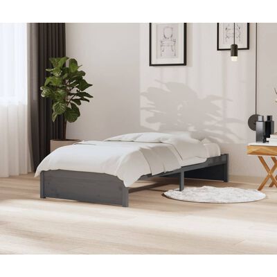 vidaXL Estructura de cama madera maciza gris 90x200 cm