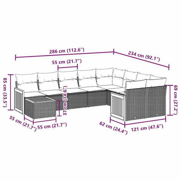 vidaXL Set de sof&aacute;s de jard&iacute;n 10 pzas cojines rat&aacute;n sint&eacute;tico negro