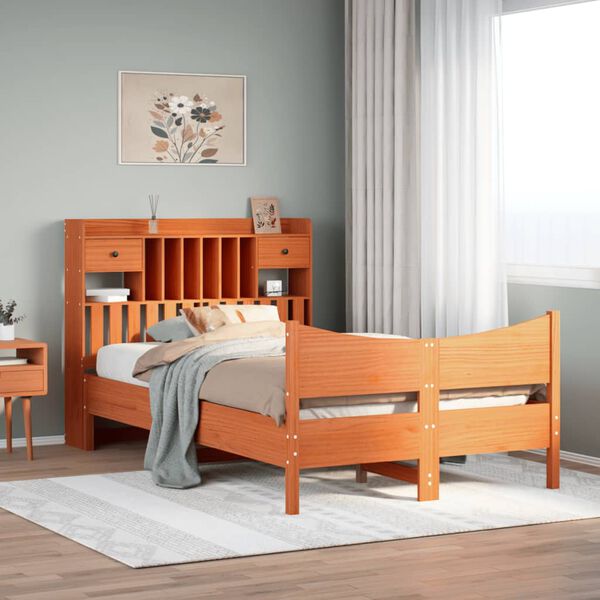 vidaXL Estructura de cama sin colch&oacute;n madera maciza marr&oacute;n 135x190 cm