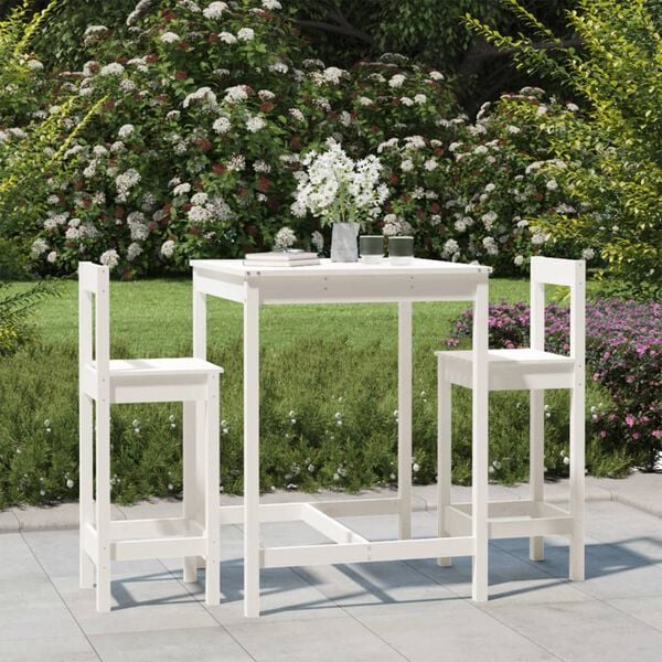 vidaXL Set de mesa y taburetes altos jardín 3 pzas madera pino blanco