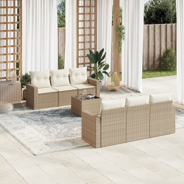 vidaXL Set sof&aacute;s de jard&iacute;n 7 piezas y cojines rat&aacute;n sint&eacute;tico beige