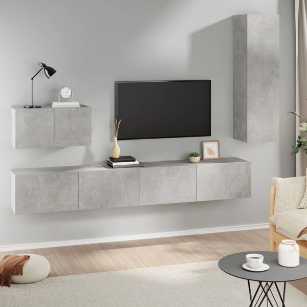 vidaXL Set de muebles de TV 4 pzas madera contrachapada gris hormig&oacute;n