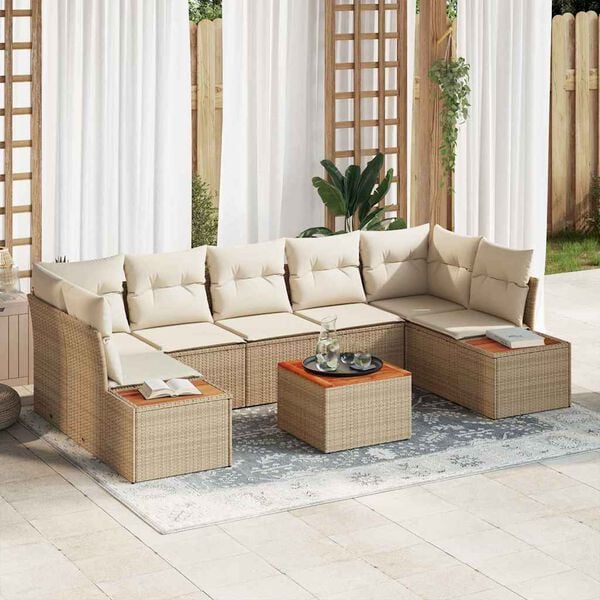 vidaXL Conjunto de sof&aacute; de jard&iacute;n con coj&iacute;n 8 pcs Beige Polirat&aacute;n