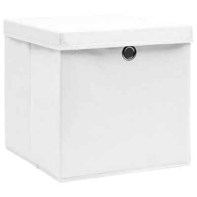vidaXL Cajas de almacenaje con tapas 10 uds tela blanco 32x32x32 cm
