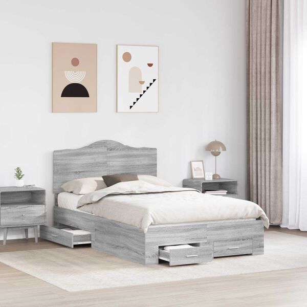 vidaXL Estructura de cama con cabecera Gris Sonoma 120 x 200 cm