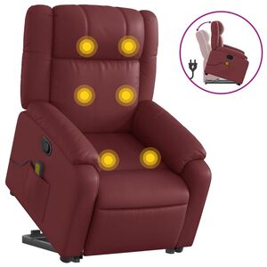 vidaXL Sill&oacute;n reclinable de masaje de pie cuero artificial rojo tinto