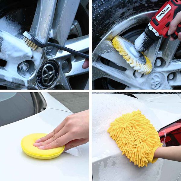 vidaXL Juego de Cepillos para Autos Multicolor rat&aacute;n sint&eacute;tico