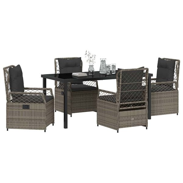 vidaXL Conjunto de Comedor de Jard&iacute;n 5 pcs Gris rat&aacute;n sint&eacute;tico