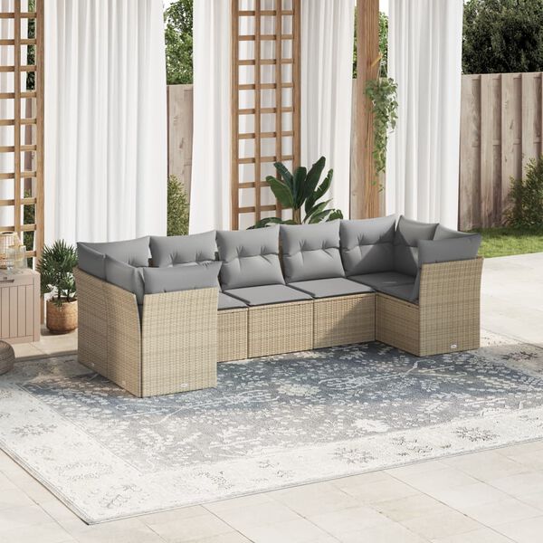 vidaXL Set sof&aacute;s de jard&iacute;n 7 piezas y cojines rat&aacute;n sint&eacute;tico beige
