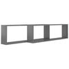 vidaXL Estante cubo pared 2 uds contrachapado gris brillo 100x15x30 cm