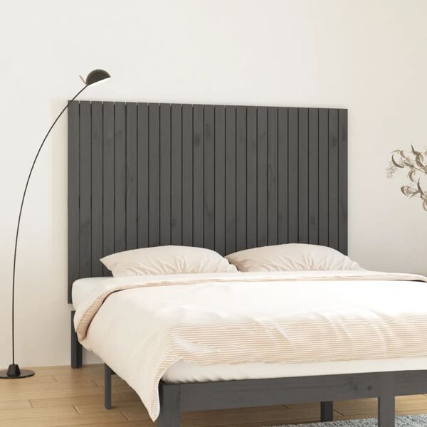 vidaXL Cabecero de cama de pared madera maciza pino gris 166x3x110 cm