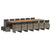 vidaXL Set comedor de jard&iacute;n 17 pzas y cojines rat&aacute;n sint&eacute;tico gris