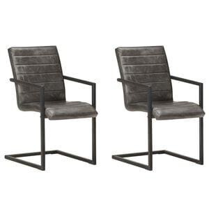 vidaXL Sillas voladizas de comedor 2 unidades cuero aut&eacute;ntico gris