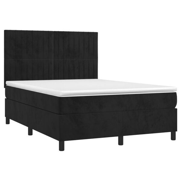 vidaXL Cama box spring colch&oacute;n y LED terciopelo negro 140x200 cm