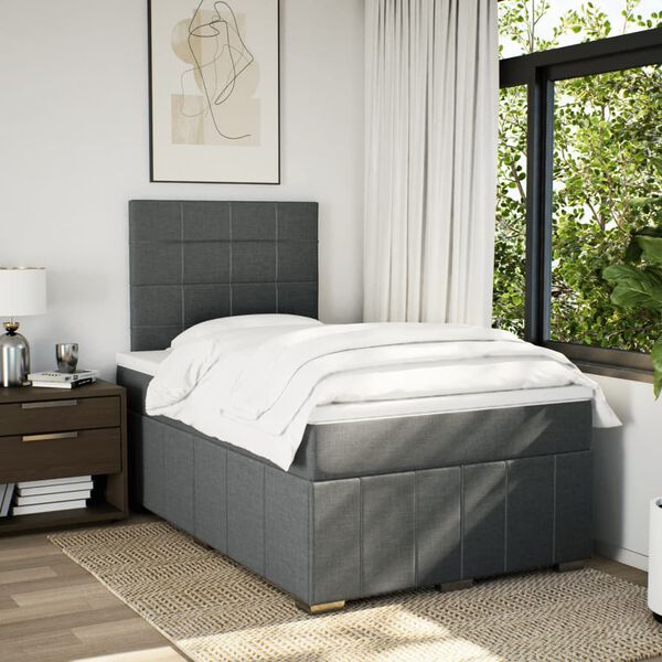 vidaXL Cama box spring con colch&oacute;n tela gris oscuro 120x190 cm