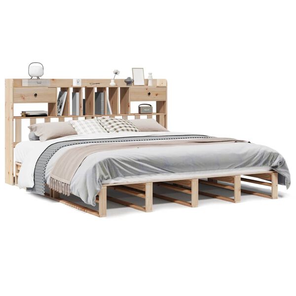 vidaXL Cama con estanter&iacute;a sin colch&oacute;n madera maciza de pino 180x200cm