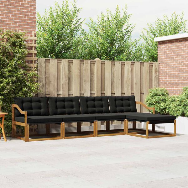 vidaXL Conjunto de sof&aacute;s de exterior con coj&iacute;n 5 pcs Natural y negro