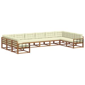 vidaXL Conjunto de sof&aacute;s de exterior con coj&iacute;n 10 pcs Natural y Crema