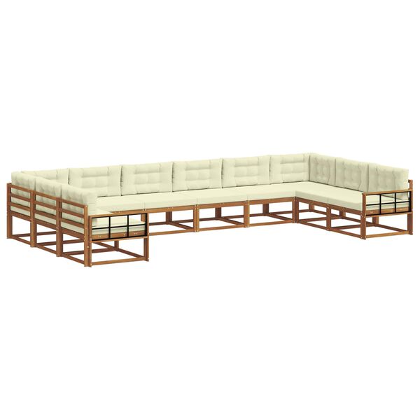 vidaXL Conjunto de sof&aacute;s de exterior con coj&iacute;n 10 pcs Natural y Crema