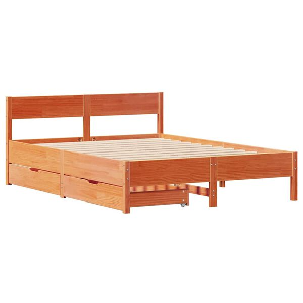 vidaXL Cama sin colch&oacute;n madera maciza de pino marr&oacute;n cera 140x200 cm