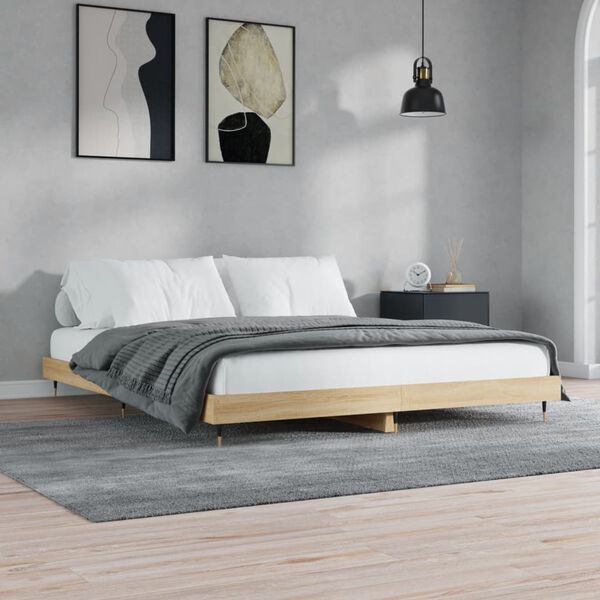 vidaXL Estructura de cama sin colch&oacute;n madera roble Sonoma 140x200 cm