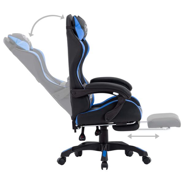 vidaXL Silla gaming con reposapiés cuero sintético azul y negro