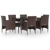 vidaXL Juego de comedor de jardín 7 piezas con cojines marrón y negro