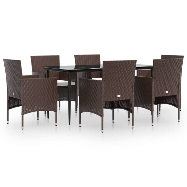 vidaXL Juego de comedor de jardín 7 piezas con cojines marrón y negro
