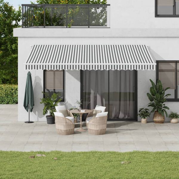 vidaXL Toldo retr&aacute;ctil manual gris antracita y blanco 500x350 cm
