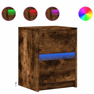 vidaXL Mesita de noche con luces LED madera ingenier&iacute;a roble ahumado