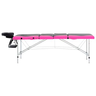 vidaXL Camilla de masaje plegable 4 zonas aluminio negro y rosa