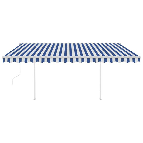 vidaXL Toldo autom&aacute;tico LED sensor de viento azul y blanco 4x3,5 m