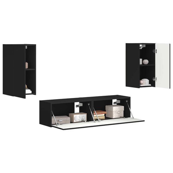 vidaXL Conjunto de mueble de TV 4 pcs Negro Madera de ingenier&iacute;a
