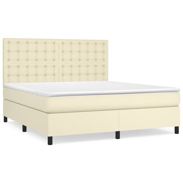 vidaXL Cama box spring con colch&oacute;n cuero sint&eacute;tico crema 180x200 cm
