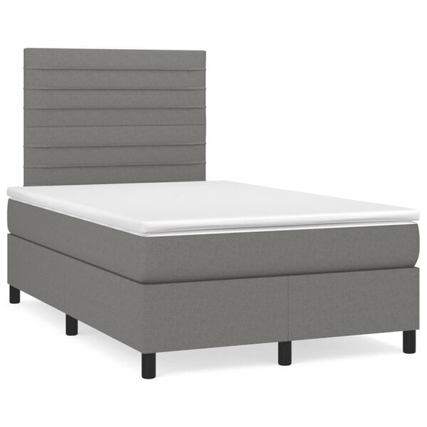 vidaXL Cama box spring con colch&oacute;n y LED tela marr&oacute;n oscuro 120x190 cm