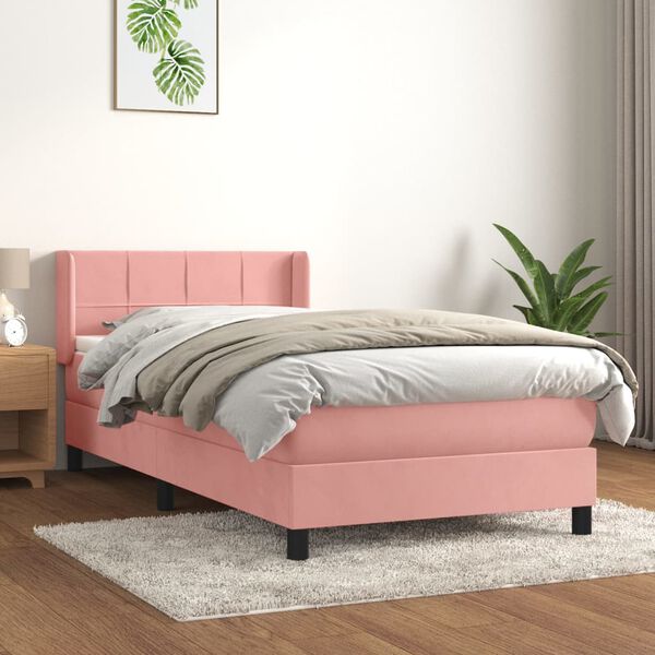 vidaXL Cama box spring con colch&oacute;n terciopelo rosa 90x190 cm