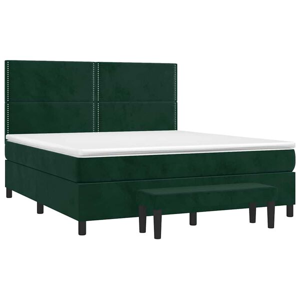 vidaXL Cama box spring con colch&oacute;n terciopelo verde oscuro 160x200 cm