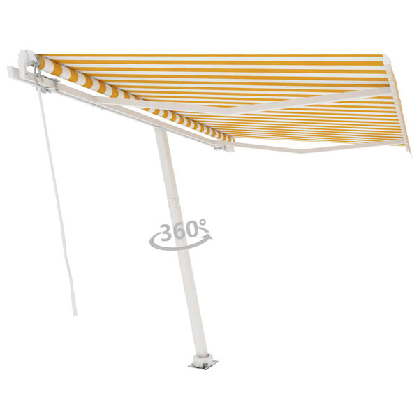 vidaXL Toldo de pie retr&aacute;ctil manual amarillo y blanco 300x250 cm
