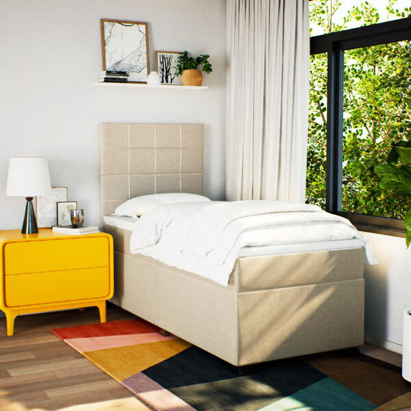 vidaXL Cama box spring con colch&oacute;n tela color crema 100x200 cm