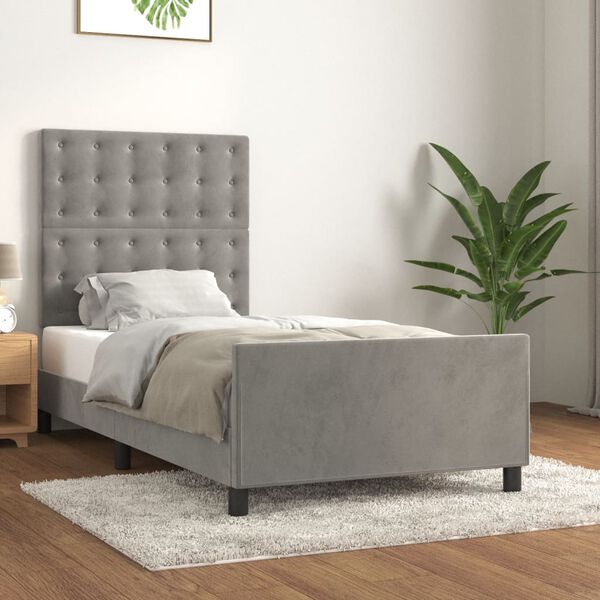 vidaXL Estructura de cama sin colch&oacute;n terciopelo gris claro 90x200 cm