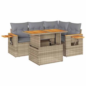 vidaXL Set sof&aacute;s jard&iacute;n y cojines 5 pzas rat&aacute;n sint&eacute;tico acacia beige