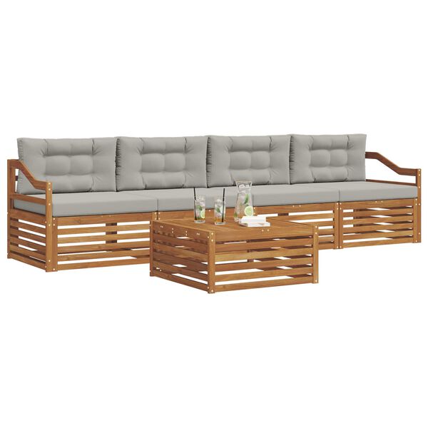 vidaXL Conjunto de sof&aacute;s de exterior 5 pcs Gris Natural y Claro