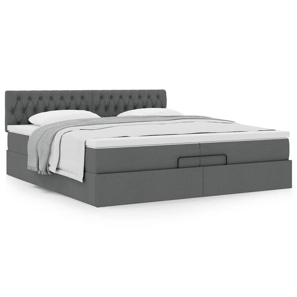 vidaXL Estructura de cama otomana con colch&oacute;n gris oscuro 200x200 cm