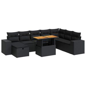 vidaXL Set sof&aacute;s jard&iacute;n y cojines 9 pzas rat&aacute;n sint&eacute;tico acacia negro
