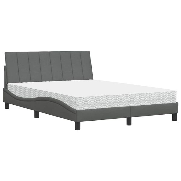 vidaXL Cama con colchón Hanko tela gris oscuro 140x200 cm
