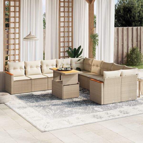 vidaXL Set de sof&aacute;s de jard&iacute;n 11pzas con cojines rat&aacute;n sint&eacute;tico beige