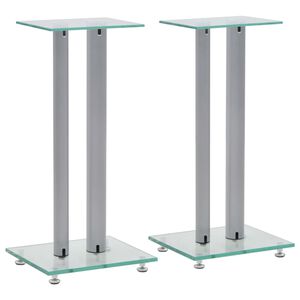 vidaXL Soportes altavoz vidrio templado dise&ntilde;o 2 pilares plata 2 uds